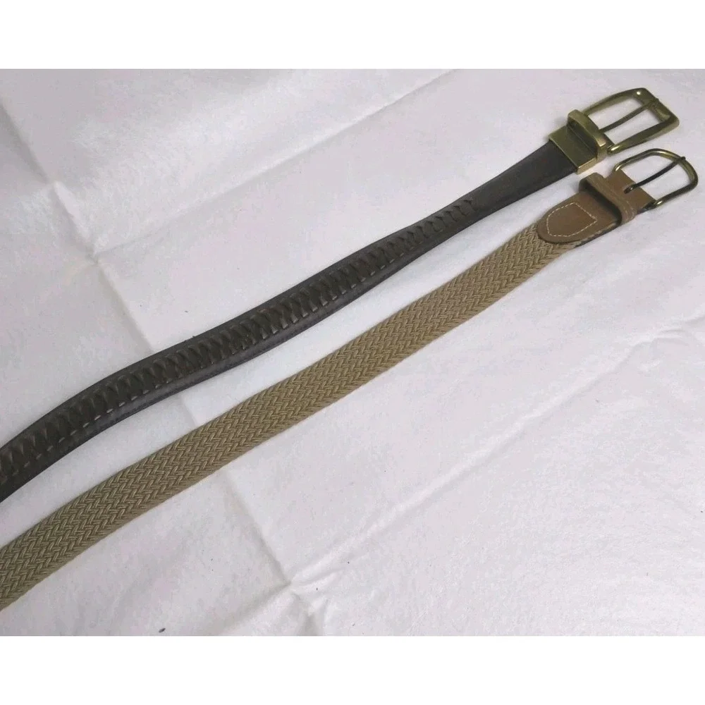 Belts Lot of 2 Size 44 / 110 Brown Leather And Brown Woven Stretch